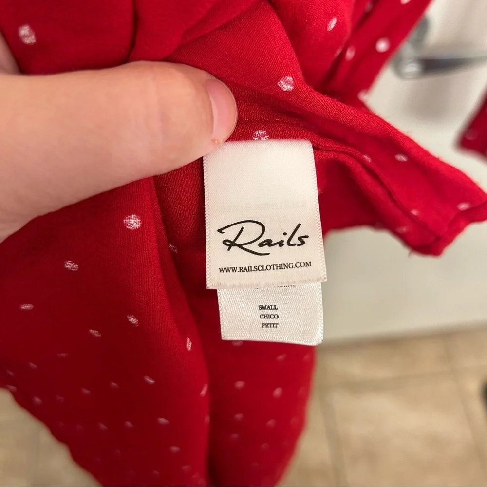 Rails Jasmine Dress Scarlet Red with White Polka Dots Long Sleeve Size Small